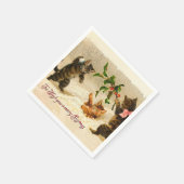 Katzen spielen im Schnee Vintage Weihnachten Serviette (Ecke)