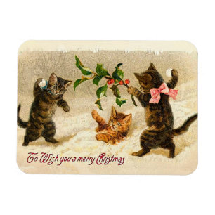 Katzen spielen im Schnee Vintage Weihnachtsmagnet Magnet