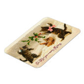 Katzen spielen im Schnee Vintage Weihnachtsmagnet Magnet (Linke Seite)
