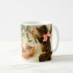 Katzen spielen im Schnee Vintage-Weihnachtstasse Kaffeetasse