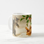 Katzen spielen in der Schnee Vintage Weihnachtszei Kaffeetasse (Vorderseite Links)