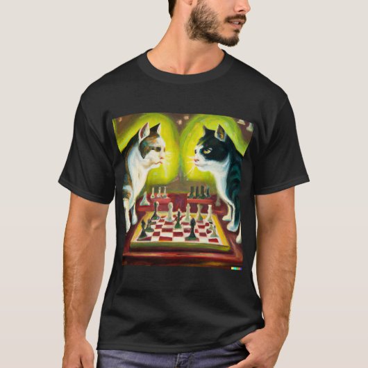 Katzen spielen Schachfigurenkunst T-Shirt (Vorderseite)