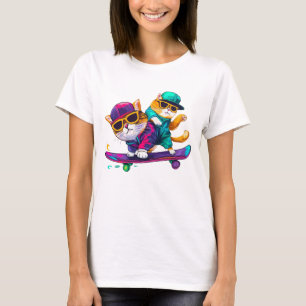 Katzen spielen Skateboard mit Brillen Hip Hop Hut T-Shirt
