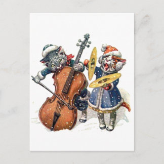 Katzen spielen Weihnachtsmusik im Schnee Feiertagspostkarte
