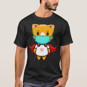 Katzen-Superheld trägt Gesichtsmaske Orange Katzen T-Shirt