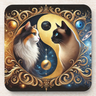 Katzen symbolisieren Balance mit einem Yin Yang Getränkeuntersetzer