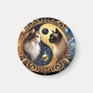 Katzen symbolisieren Balance mit einem Yin Yang Magnet