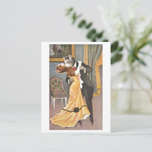 Katzen tanzen in Abend Kleidung Postkarte (Stehend Vorderseite)