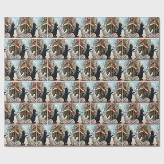 Katzen tanzen langsam auf der Cobblestone Street Geschenkpapier (Flach)