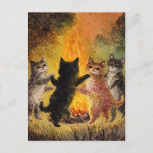 Katzen tanzen um das Feuer herum Postkarte