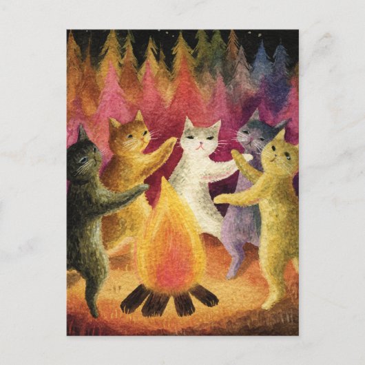 Katzen tanzen um das Feuer herum Postkarte (Vorderseite)