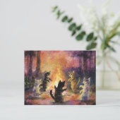 Katzen tanzen um das Feuer herum Postkarte (Stehend Vorderseite)