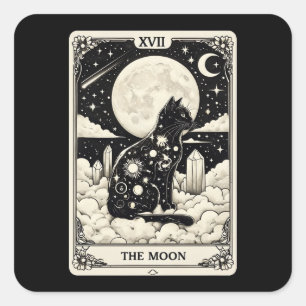 Katzen Tarot Karte Der Mond Grafik Quadratischer Aufkleber