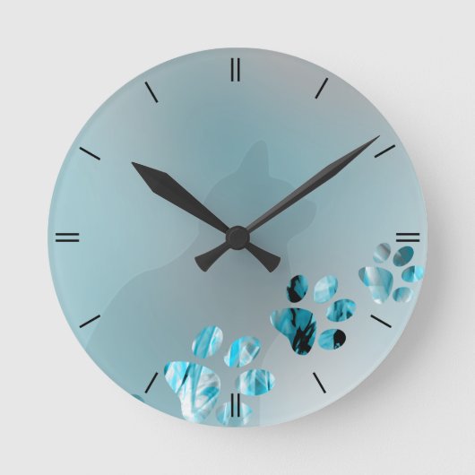 Katzen-Tatze hellblau Runde Wanduhr (Vorderseite)