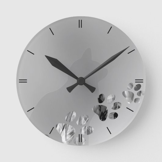 Katzen-Tatzen-Schwarzes u. Weiß Runde Wanduhr (Vorderseite)