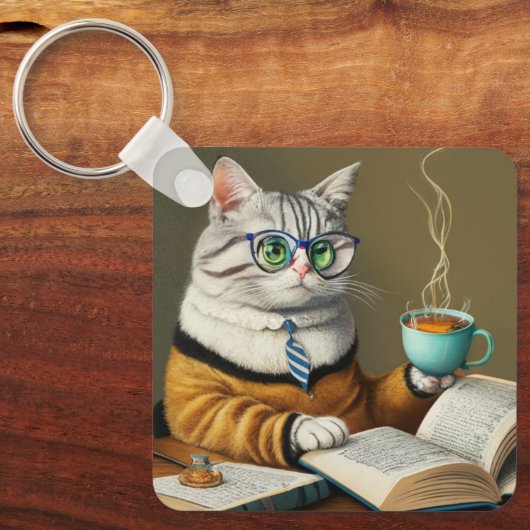 Katzen, Tee, Bücher Schlüsselanhänger (Vorderseite)