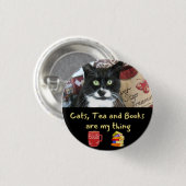 Katzen, Tee und Bücher sind mein Ding - 3 cm runde Button (Vorne & Hinten)