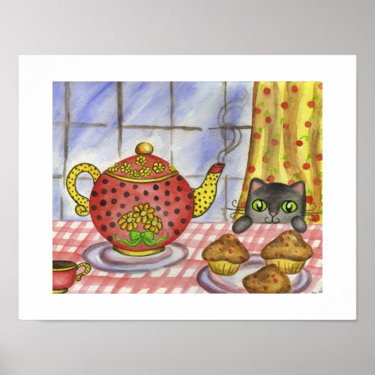 Katzen-Teekanne-Kunstposter Poster (Vorne)
