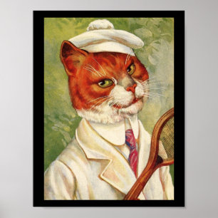 Katzen-Tennisspieler Vintage Thiele Art Poster