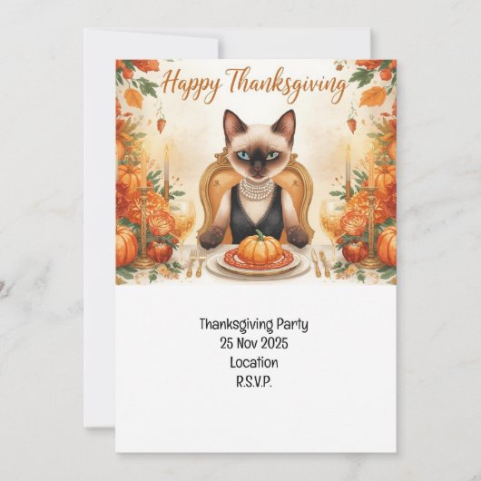 Katzen Thanksgiving mit Truthahn Einladung (Vorderseite)