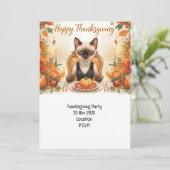 Katzen Thanksgiving mit Truthahn Einladung (Stehend Vorderseite)