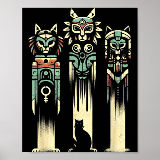 Katzen Totem Geister - Vintage Gruselige Katze Hal Poster