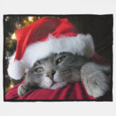Katzen-tragende Weihnachtsmannmütze-Fleece-Decke Fleecedecke (Vorderseite (Horizontal))