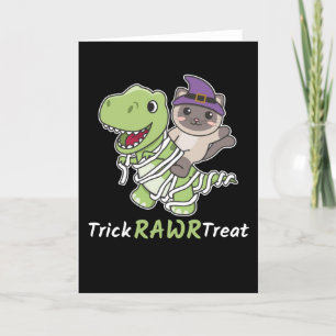 Katzen-Trick-Rawr-Leckerei-T-Rex-Mumien-Kostüm Feiertagskarte