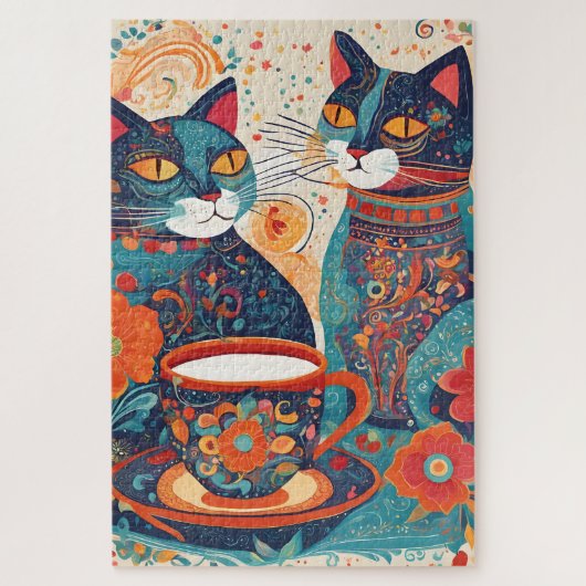 Katzen trinken Kaffee Rätsel Puzzle (Vertikal)