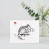 Katzen Trinkwasser Kunst Postkarte (Stehend Vorderseite)