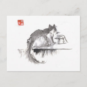 Katzen Trinkwasser Kunst Postkarte