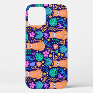 Katzen & Tropische Blumen: Dunkles Muster Case-Mate iPhone Hülle