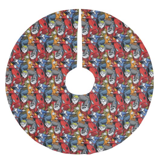 Katzen-u. Hunderoller-Muster Polyester Weihnachtsbaumdecke (Vorderseite)