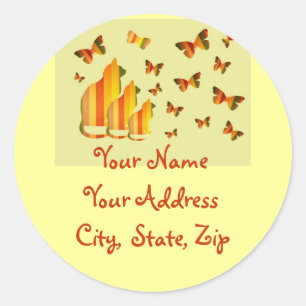 Katzen-u. Schmetterlings-Adressen-Etiketten Runder Aufkleber