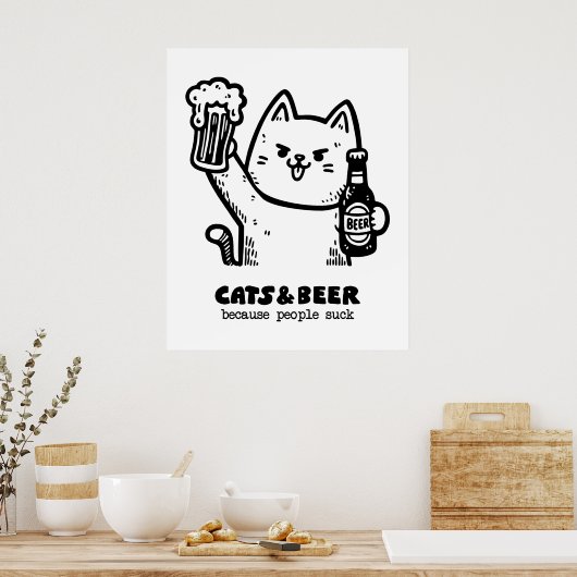 Katzen und Bier 1 Poster (Küche)