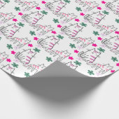 Katzen und Blume auf Weiß Geschenkpapier (Ecke)