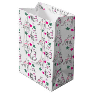 Katzen und Blume auf Weiß Mittlere Geschenktüte