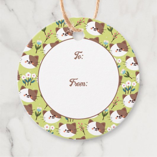 Katzen und Blume Geschenkanhänger (Vorderseite)