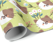 Katzen und Blume Geschenkpapier (Rolleneckpunkt)
