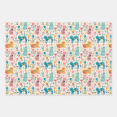 Katzen und Blume Geschenkpapier Set (Vorderseite)