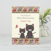 Katzen und Blume Kinderdusche Einladung für Mädche (Stehend Vorderseite)