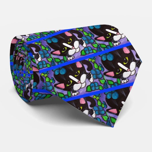 Katzen und Blume Krawatte (Gerollt)