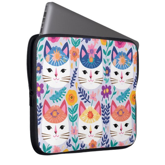 Katzen und Blume Laptopschutzhülle (Vorne Rechts)