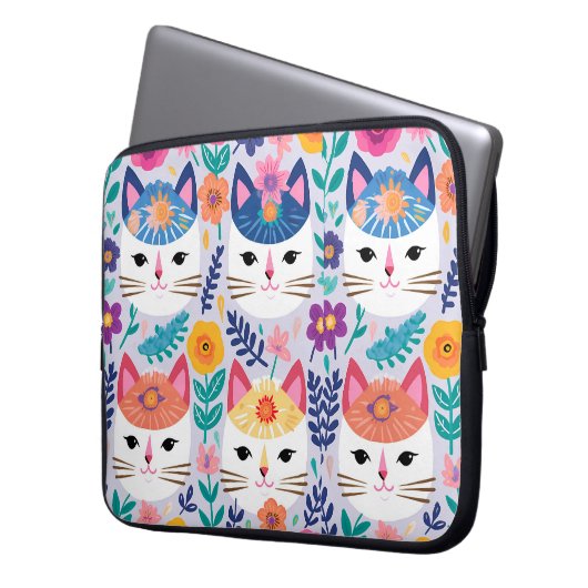 Katzen und Blume Laptopschutzhülle (Vorderseite Links)