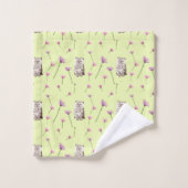 Katzen- und Blume-Muster Badhandtuch Set (Waschlappen)