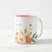 Katzen und Blume Personalisiert, rosa und weiß Zweifarbige Tasse (VorderseiteRechts)
