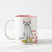Katzen und Blume Personalisiert, rosa und weiß Zweifarbige Tasse (Links)