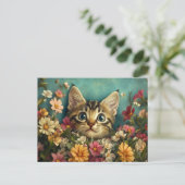 Katzen und Blume Postkarte (Stehend Vorderseite)