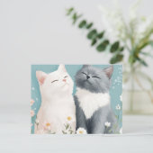 Katzen und Blume Postkarte (Stehend Vorderseite)