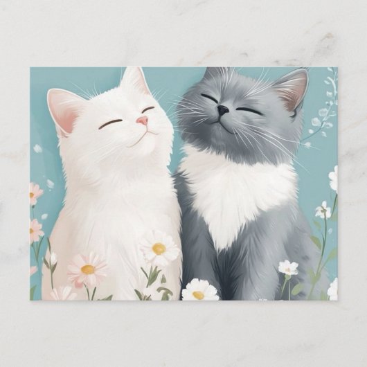Katzen und Blume Postkarte (Vorderseite)